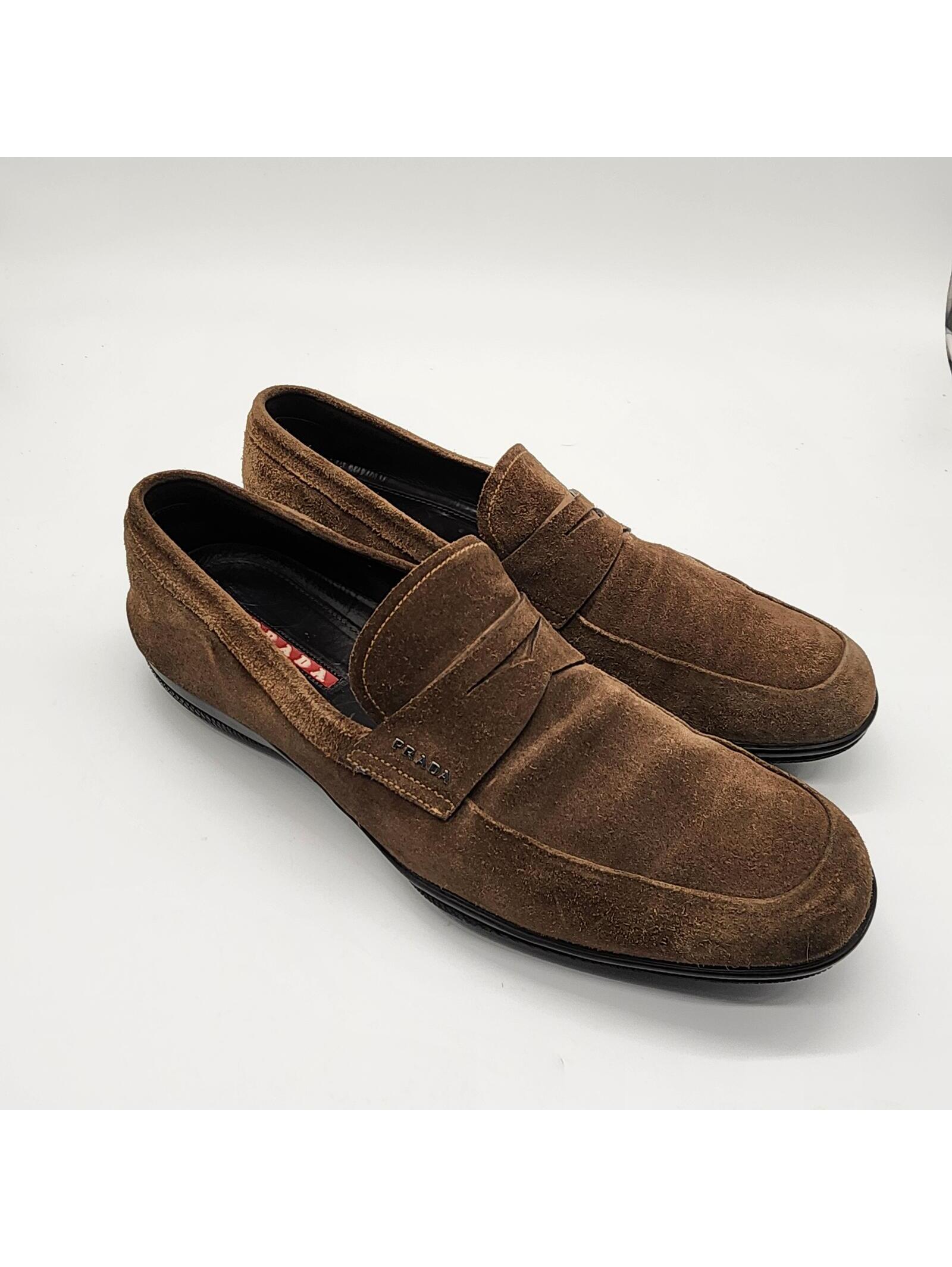 Prada Brown Suede Penny Loafers Slip On Dress Shoes Luxury Designer Italy 10